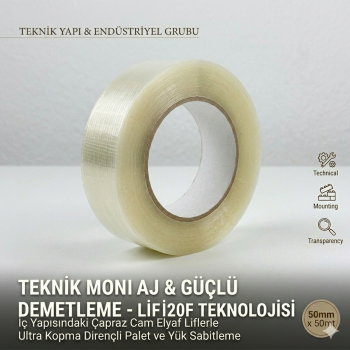 Şeffaf Çapraz Lifli Filament Bant 50mm x 50mt - Profesyonel Palet ve Yük Sabitleme Bandı