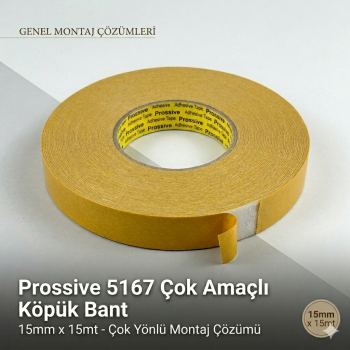 Prossive 5167 Çok Amaçlı Çift Taraflı Köpük Bant 15mm x 15mt - Çok Yönlü Montaj Çözümü