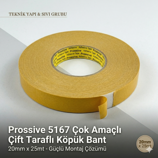 Prossive 5167 Çok Amaçlı Çift Taraflı Köpük Bant 20mm x 25mt - Güçlü Montaj Çözümü