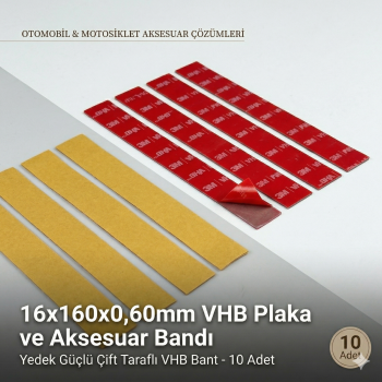 16x160x0,60mm Yedek Güçlü Çift Taraflı VHB Bant - 10 Adet Hazır Kesim